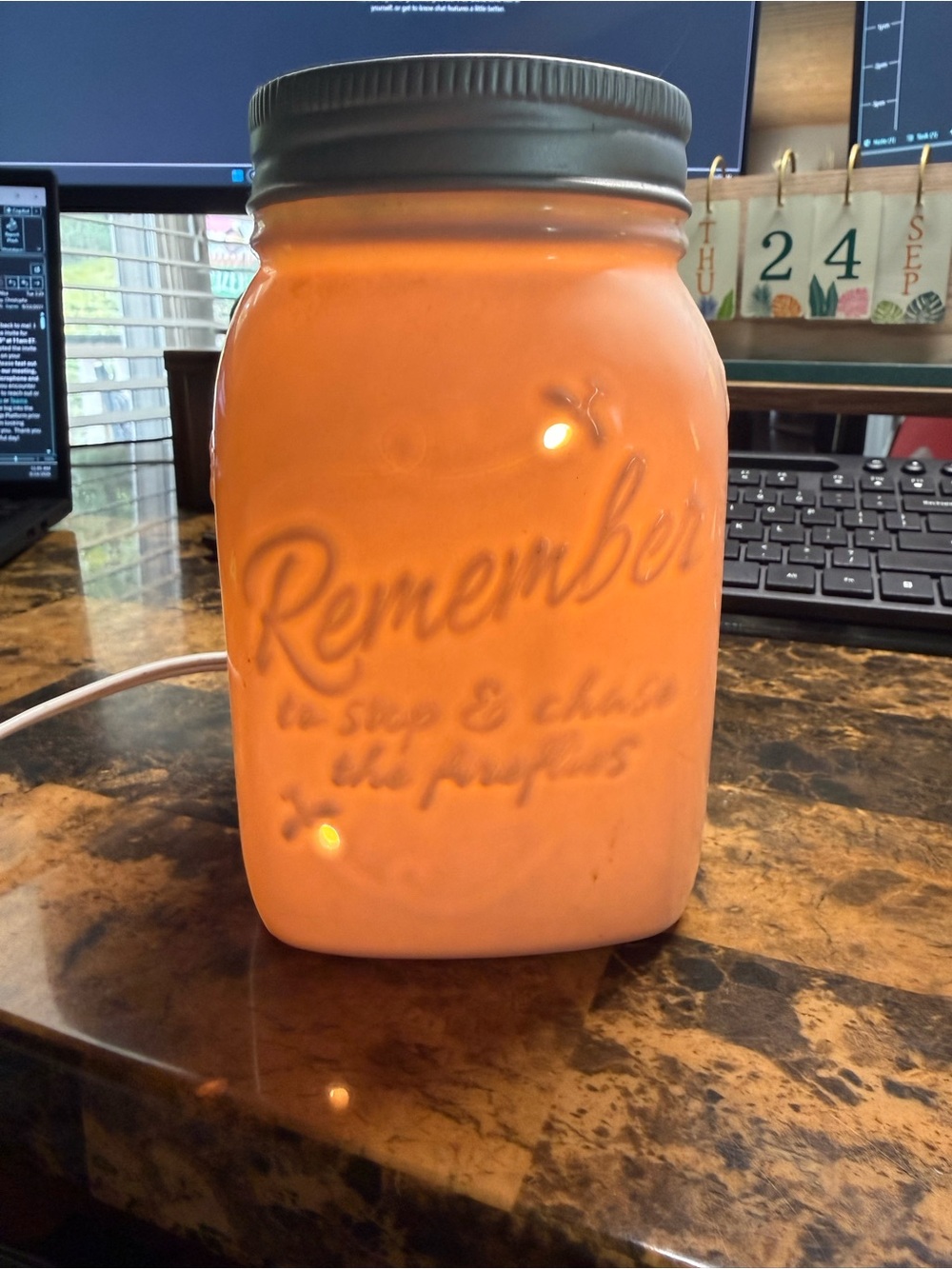 Scentsy Mason Jar โRemember to Stop & Chase the Firefliesโ Wax Warmer